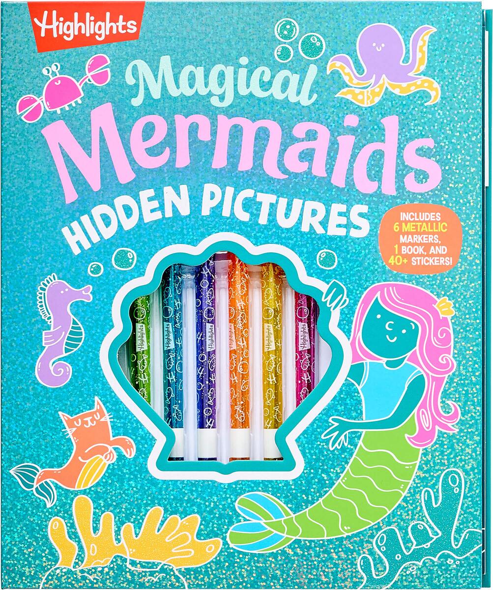Magical Mermaids Hidden Pictures: Kids Mermaid Coloring Book with Markers Featuring Over 40 Ready-to-Color Stickers, Hidden Pictures Scenes with