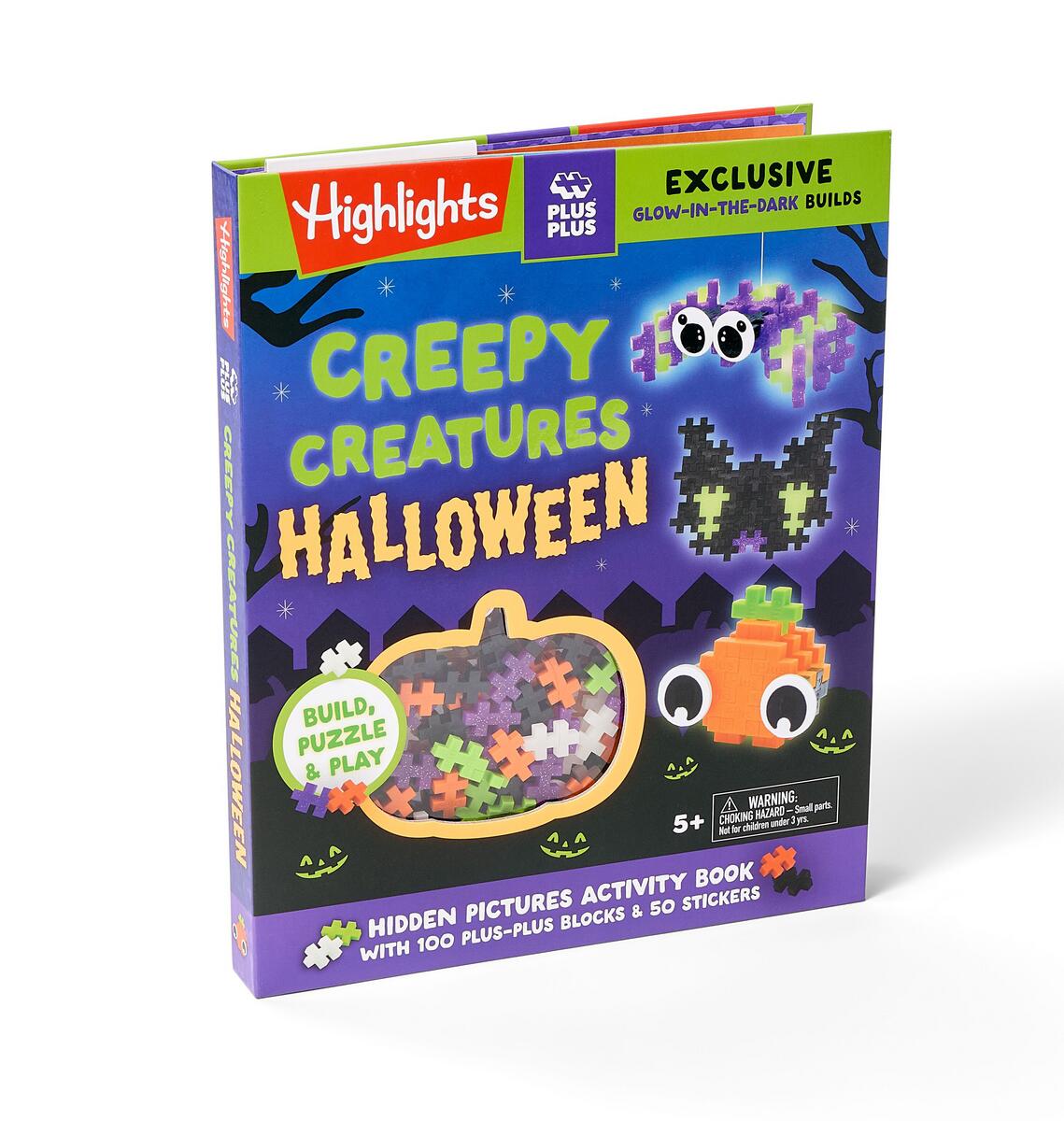 Creepy Creatures Halloween: Build, Puzzle & Play: Hidden Pictures Activity Book with 100 Plus-Plus Blocks and 50 Stickers, Glow-in-the-Dark Pieces