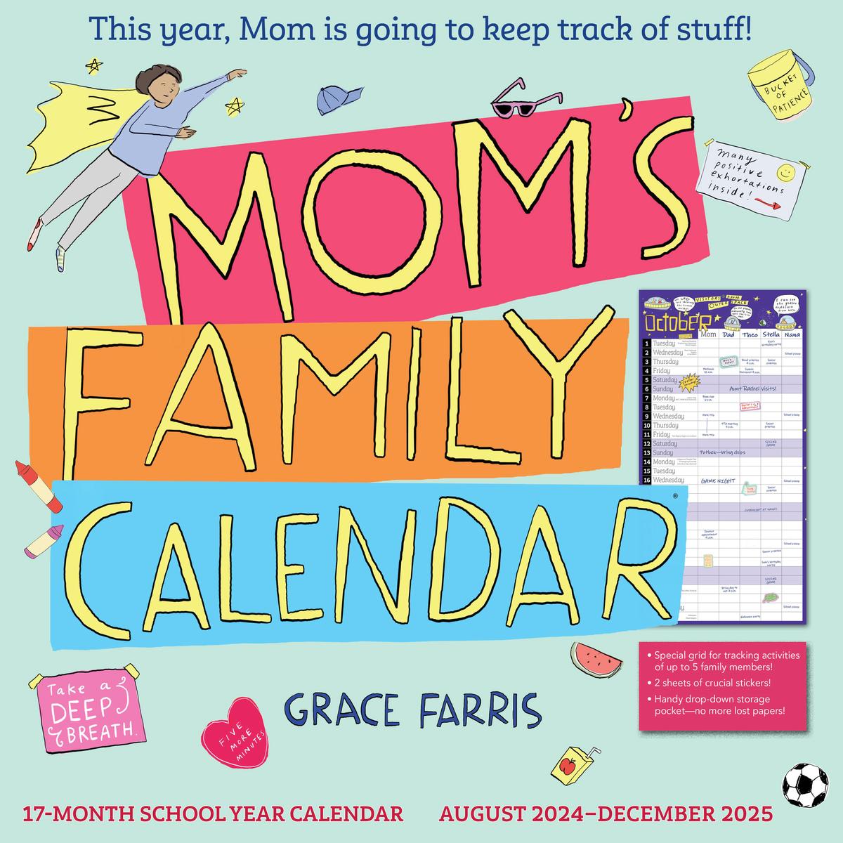 2025 Mom's Family Wall Calendar 2024-2025: 17-Month Calendar August 2024-December - with stickers!