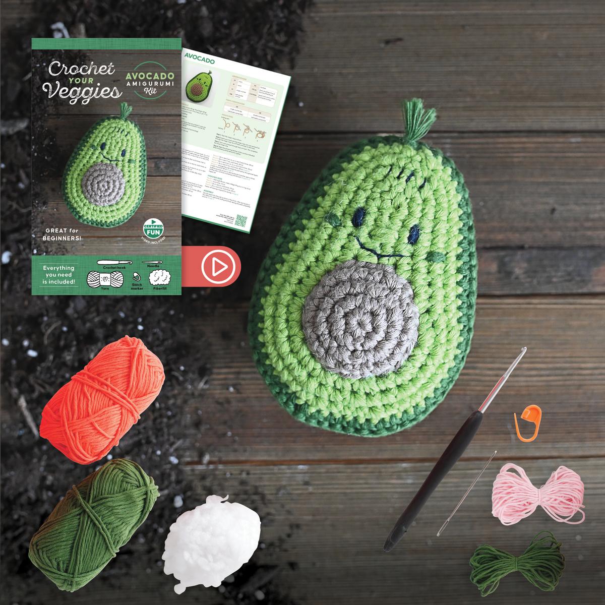 Crochet Your Veggies Amigurumi Kit Avocado: Everything You Need Is Included: 100%-Cotton Yarn, Crochet Hook, Stitch Marker, Tapestry Needle