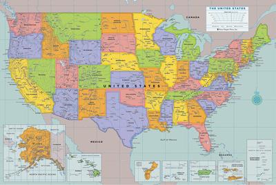Laminated USA Wall Map (67'' W x 45'' H)