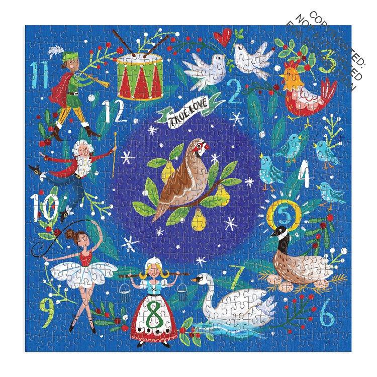 12 Days Wreath 500 Piece Puzzle by Galison, Claire McElfatrick