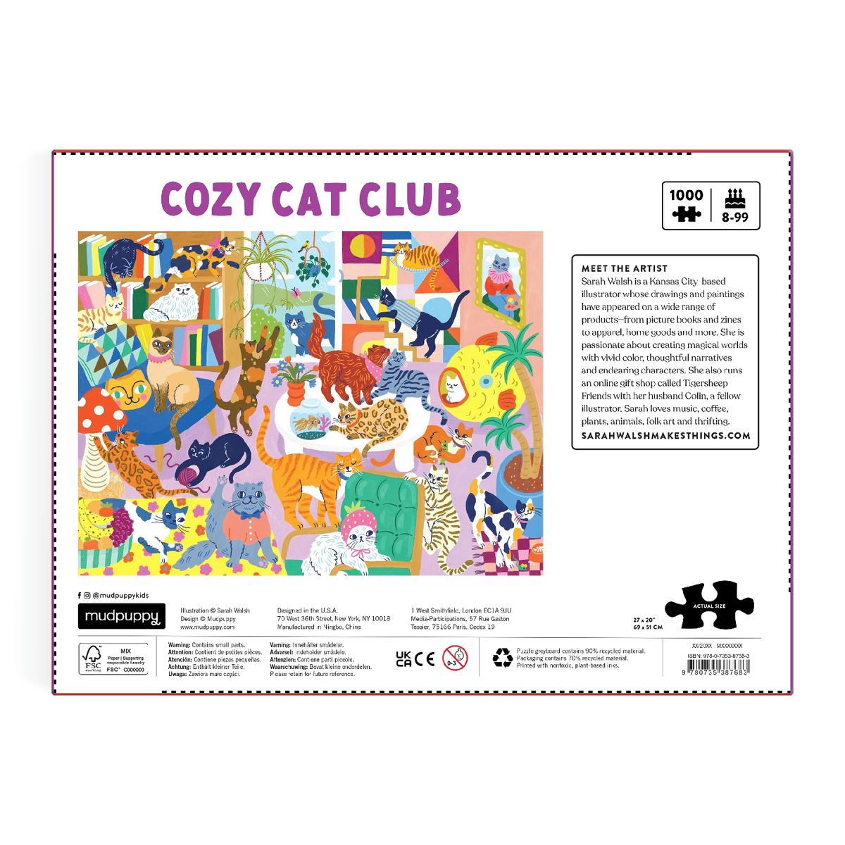 Cozy Cat Club 1000 Piece Family Puzzle by Mudpuppy, Sarah Walsh