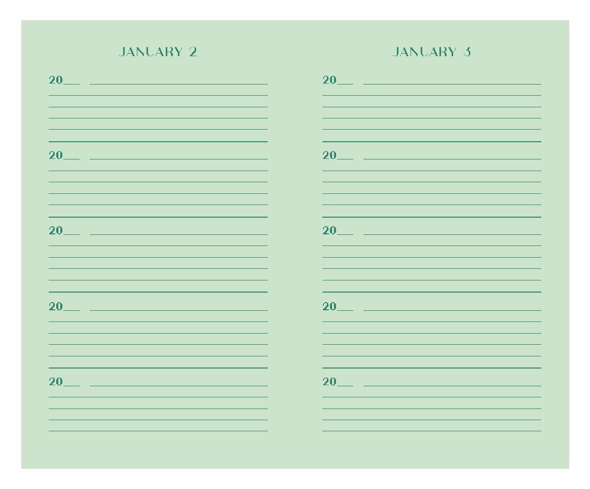 Zenith Bookstore | Malachite Green One Line a Day for Free Daily Chronicle For Seniors 2023 Printable