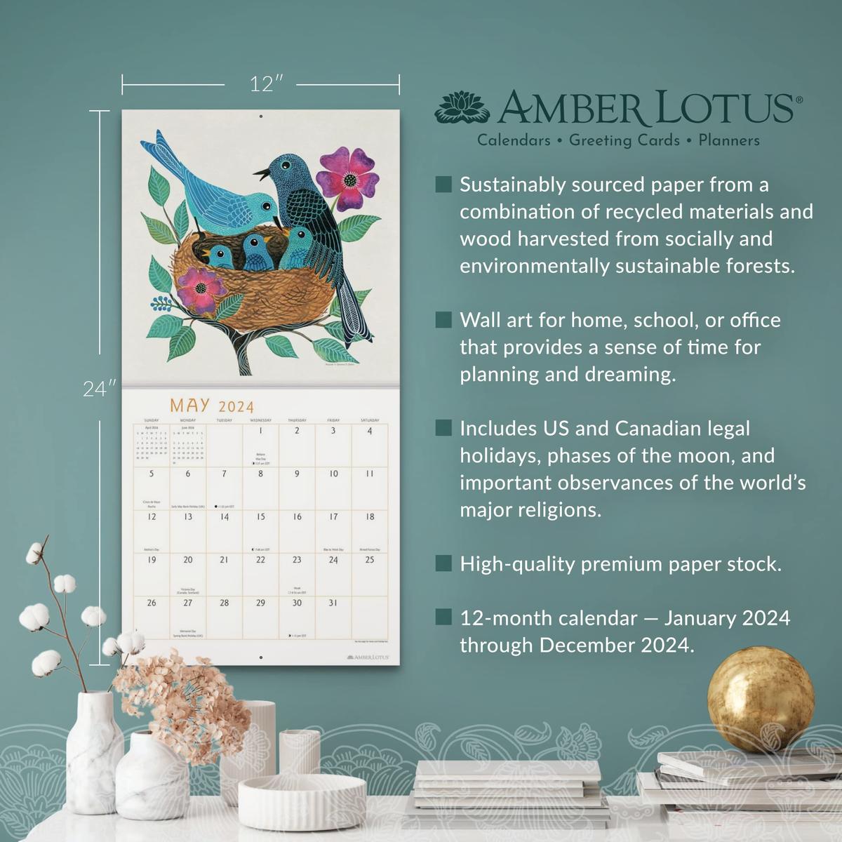 2024 Feathered Friends Wall Calendar by Geninne D Zlatkis, Amber