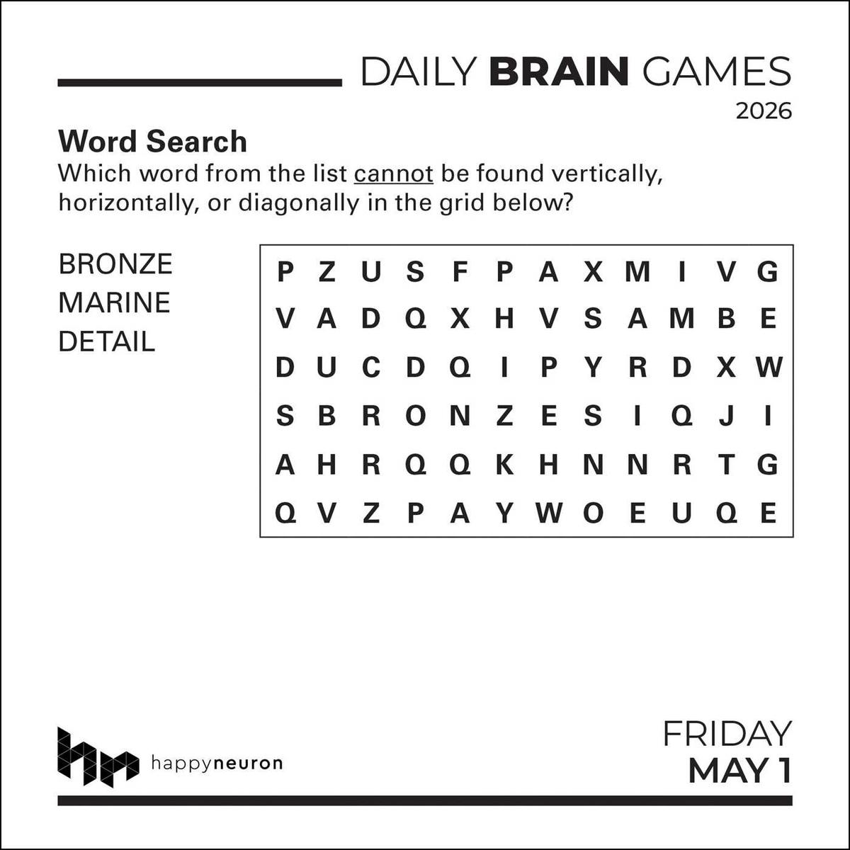 2026 Daily Brain Games Day-to-Day Calendar by HappyNeuron | The