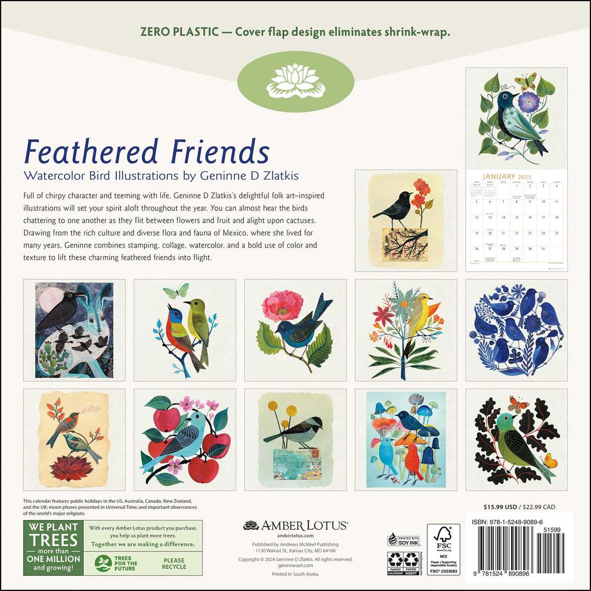 2025 Feathered Friends Wall Calendar by Geninne D Zlatkis | Books Are Magic