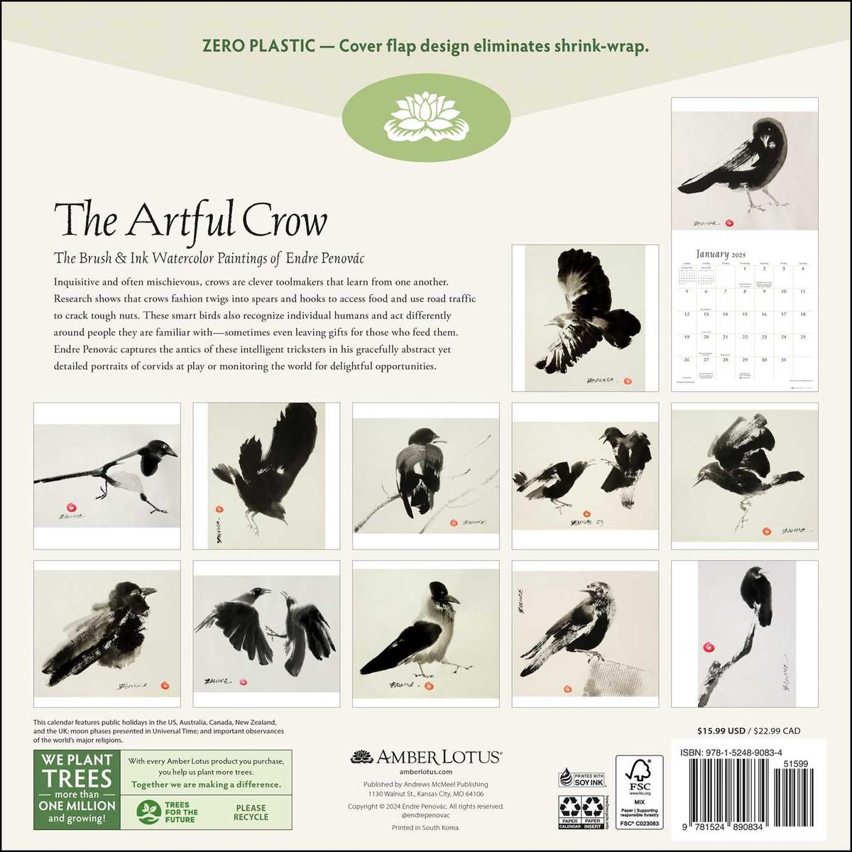 2025 The Artful Crow Wall Calendar by Endre Penovác | Books Are Magic